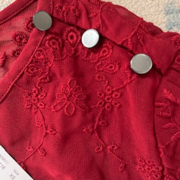 🧡 3/15 NWT J. Crew Balloon Long Sleeve Maroon Embroidered Blouse Women's XS - Picture 7 of 15